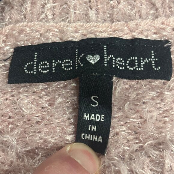 Derek Heart Fuzzy Knit Asymmetrical Hem Sweater Small Cozy Women's Pink Top - Picture 6 of 9